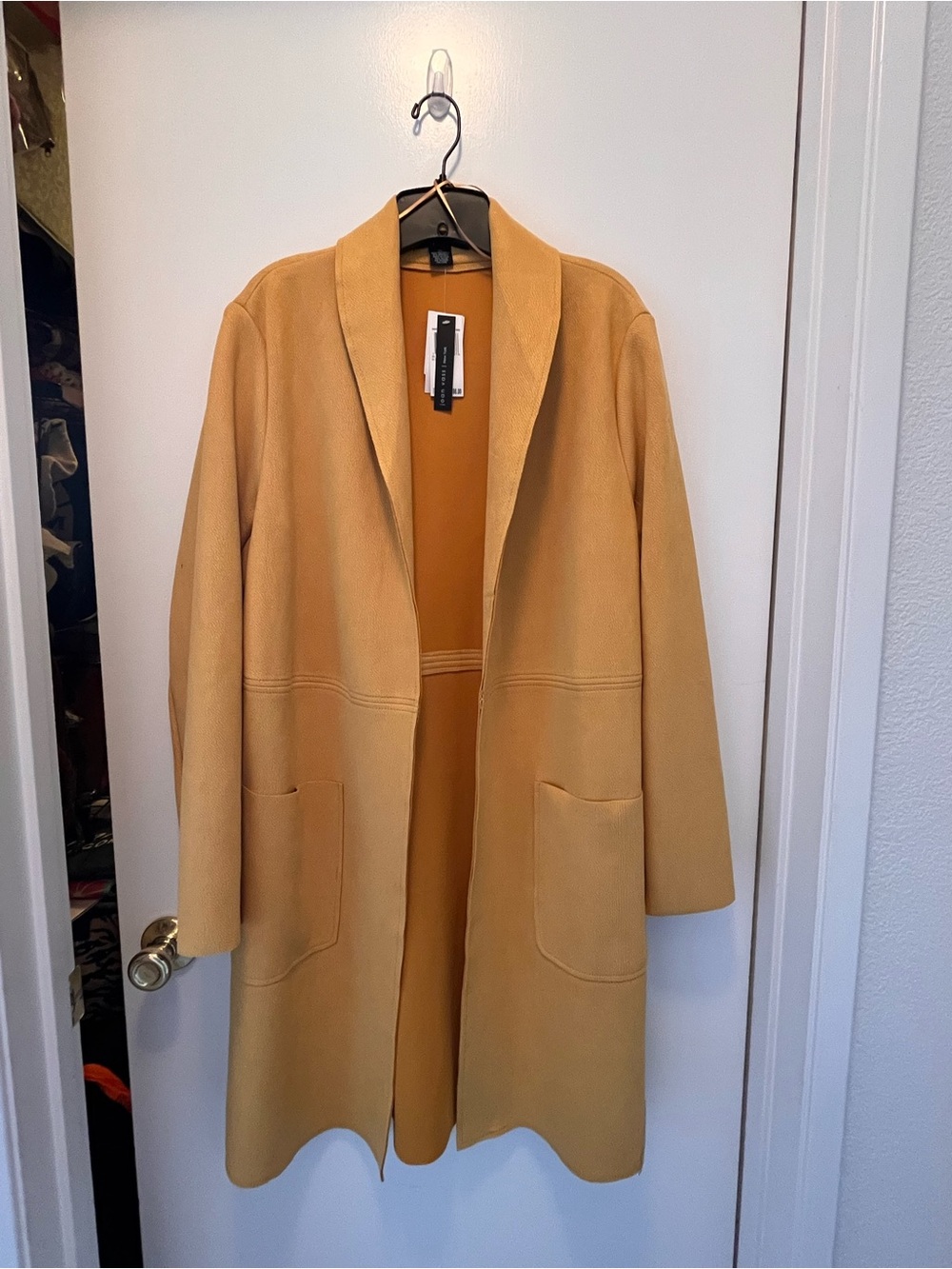 Joan Vass Tan Open-Front Trench Coat